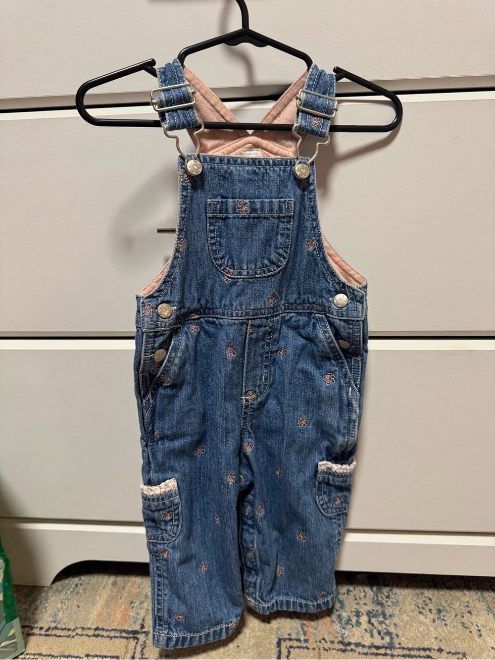 Denim Pink flower ruffle Overalls